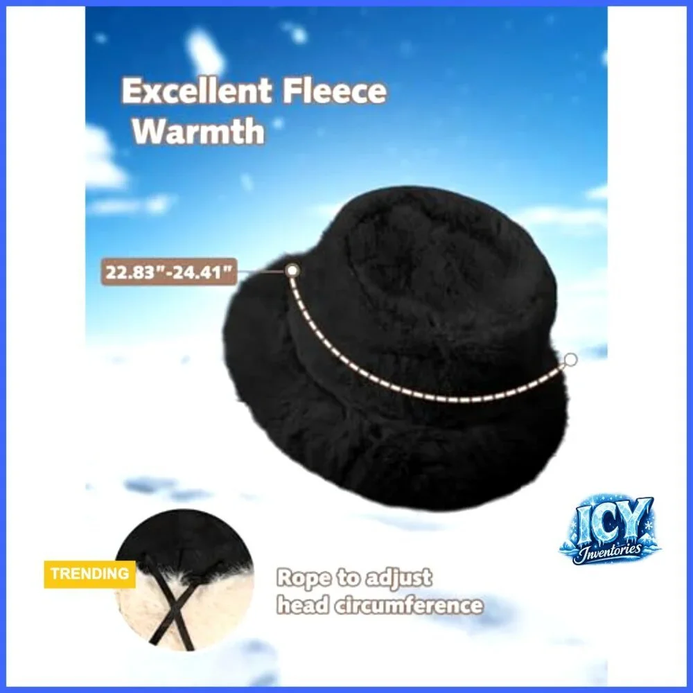 Faux Fur Bucket Hat Adjustable Winter Warm Wide Brim Fisherman Cap